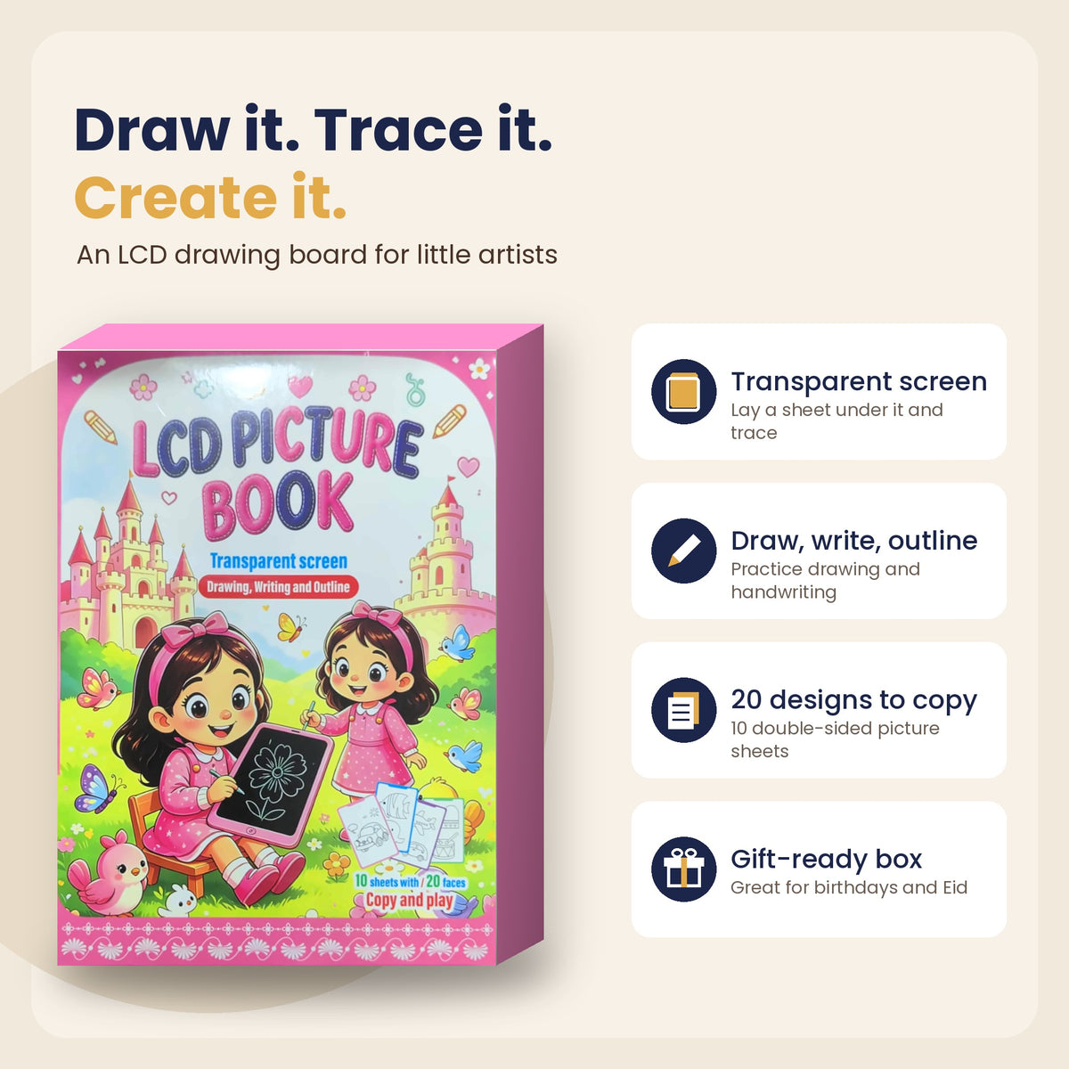 Transparent LCD Writing Tablet for Kids with Tracing Sheets