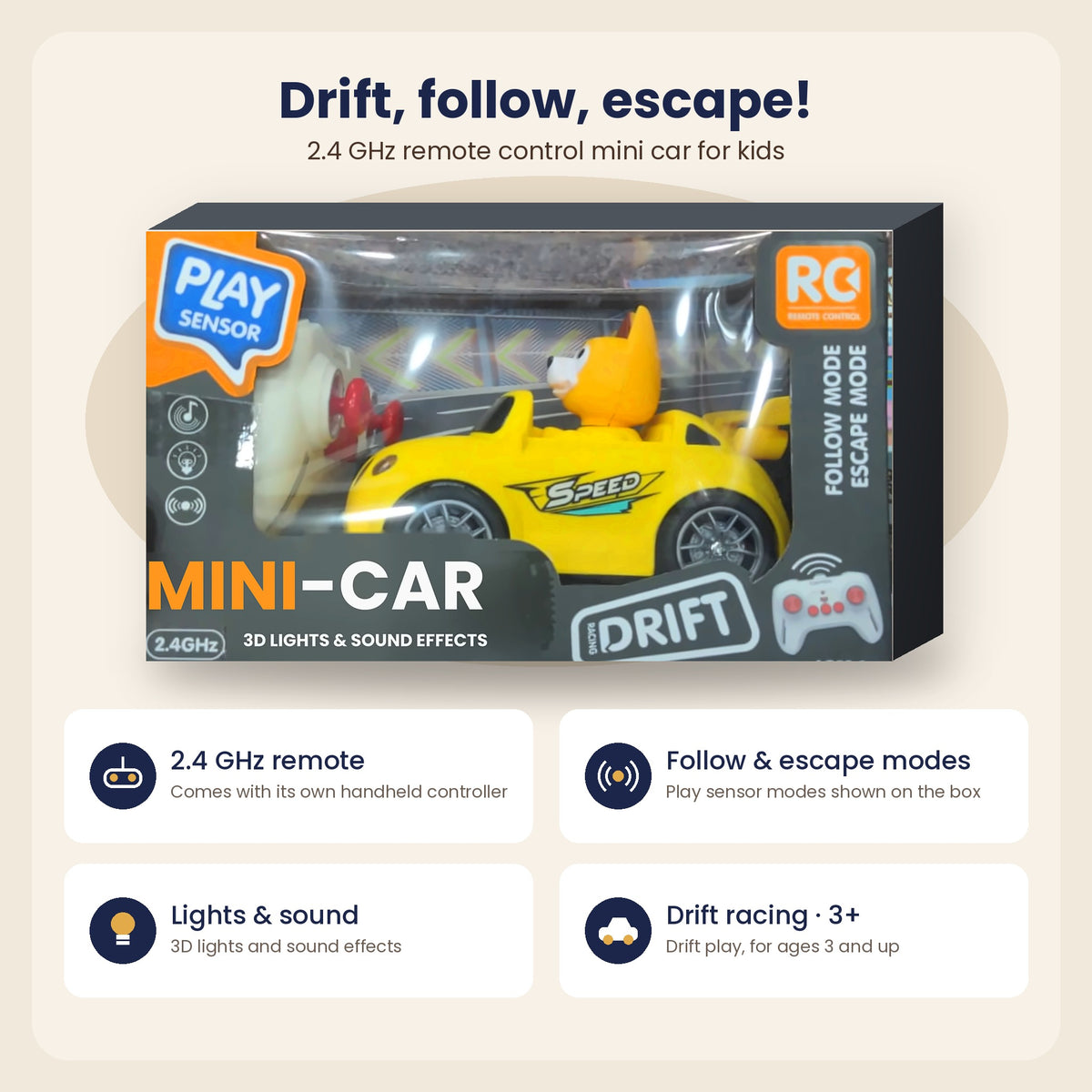 Mini Drift RC Car with Lights & Sound | 2.4GHz Remote