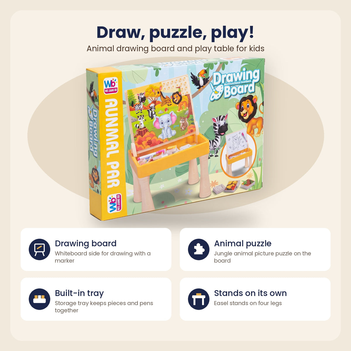 Drawing Board for Kids with Stand & Animal Puzzle | Estyloo